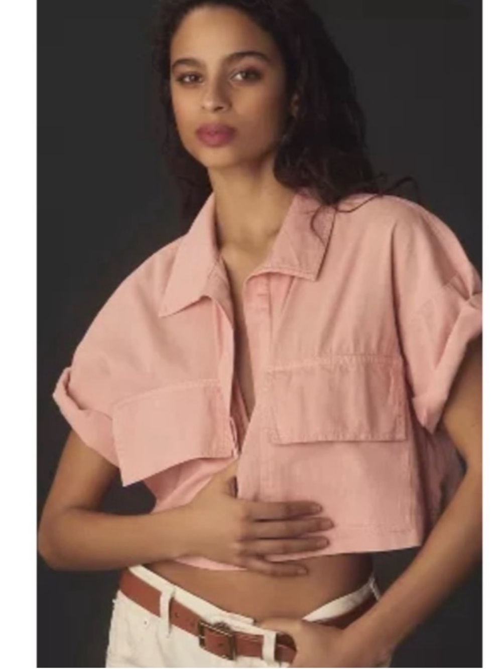 Anthropologie Blush Pink Cropped Utility Shirt